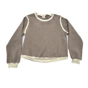 BiBi woman's sweater brown white checkered Print long sleeves Small Neutral Cute